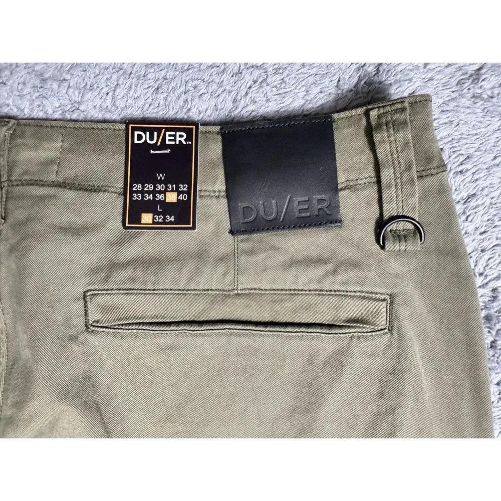DU/ER Men's 38x30 Live Free Adventure Pants Loden Green Cargo Technical Fabric